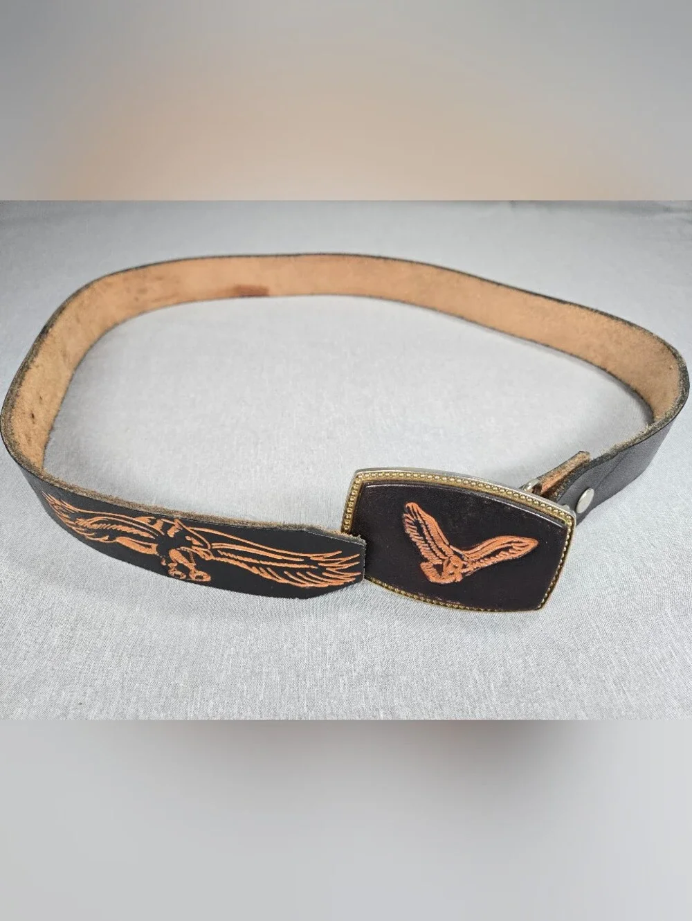 Vintage Alumaline 4108 Eagle Belt Buckle BB-317 Leather Inlay Western Americana